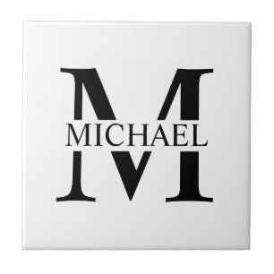 White Personalized Monogram and Name Tile