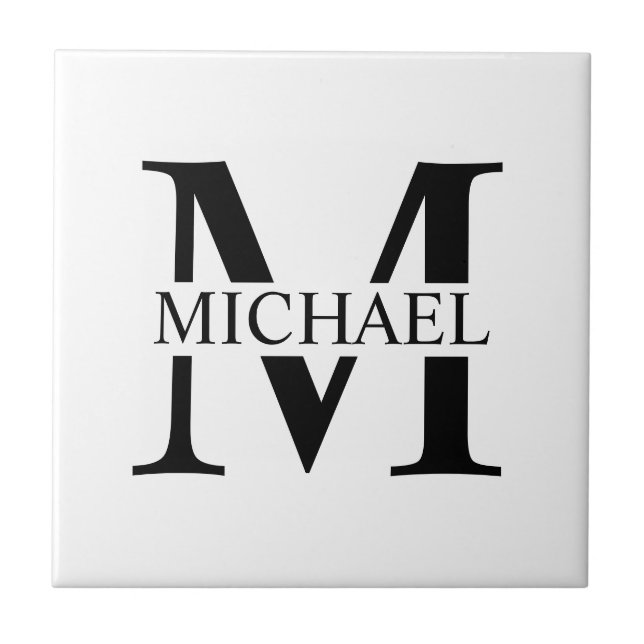White Personalized Monogram and Name Tile (Front)