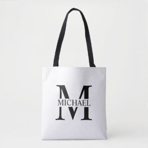 White Personalized Monogram and Name Tote Bag