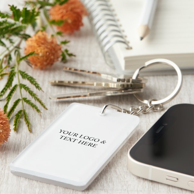 White Personalized – Your Logo & Text Here Keychain (Front Right)