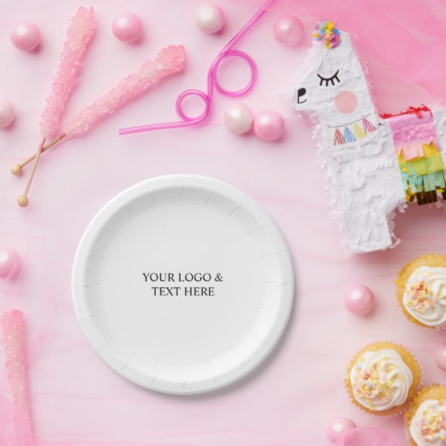 White Personalized – Your Logo & Text Here Paper Plate (Party)