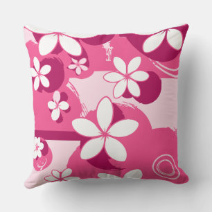 White Petal Flowers with Pink Outlines Throw Pillow