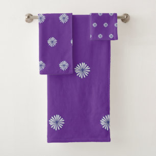 White Petals Purple Gift Home Decor  Bath Towel Set
