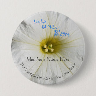 White Petunia Flower Close-Up Photo Name Tag 3 Inch Round Button