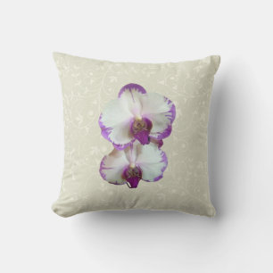 White Phalaenopsis Orchids With Purple Edges Throw Pillow