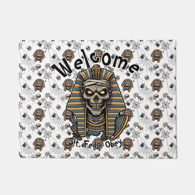 🤍 White Pharaoh Mummy Doormat 🎃👑 (Front)