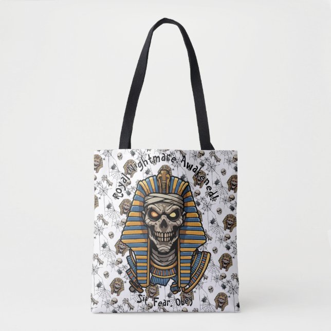 🤍 White Pharaoh Mummy Tote Bag 👑🎃 (Front)