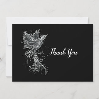 White Phoenix on Black Thank You Card