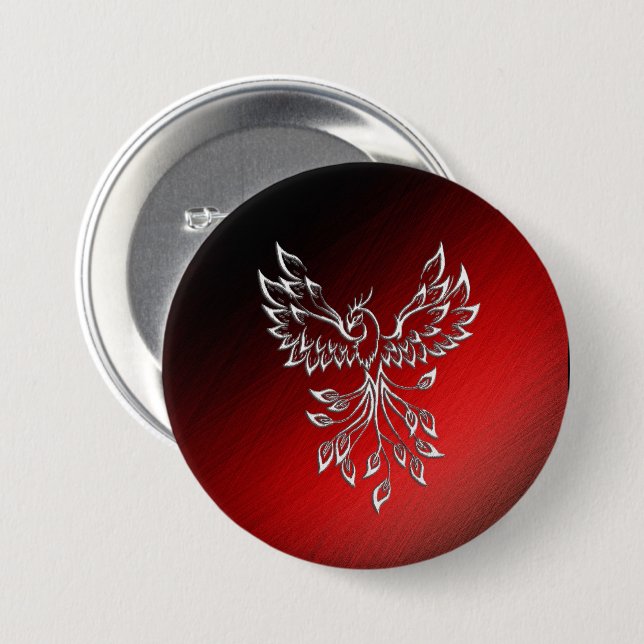 White Phoenix Rises Red n Black Ashes 3 Inch Round Button (Front & Back)