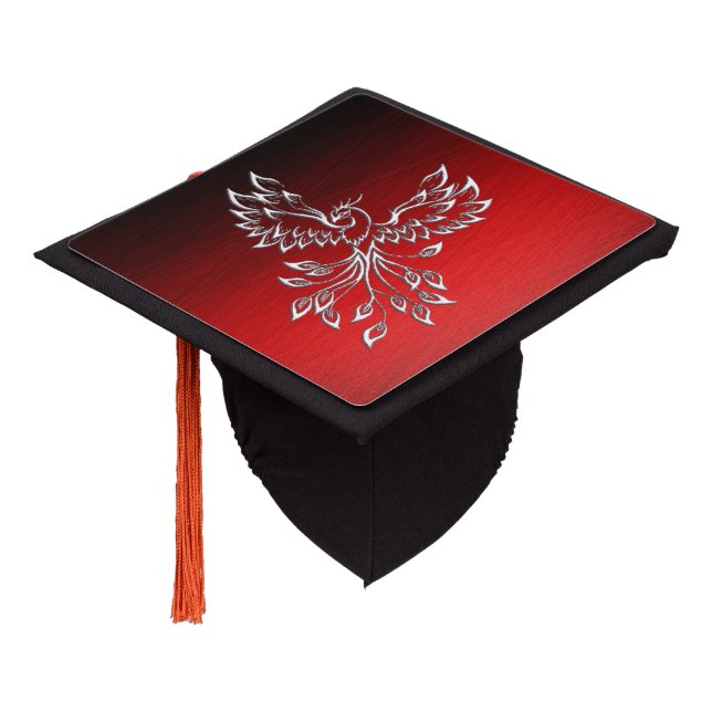 White Phoenix Rises Red n Black Ashes Graduation Cap Topper (Angled)