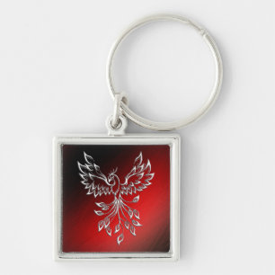 White Phoenix Rises Red n Black Ashes Keychain