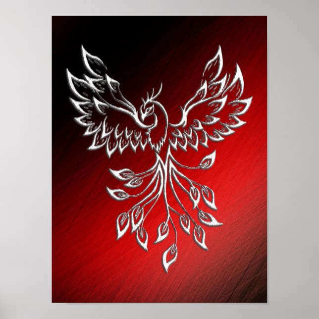 White Phoenix Rises Red n Black Ashes Poster (Front)