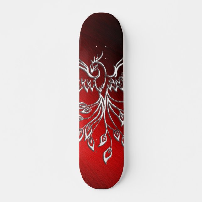 White Phoenix Rises Red n Black Ashes Skateboard (Front)