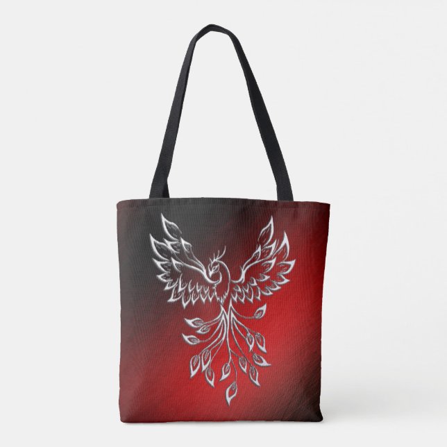 White Phoenix Rises Red n Black Ashes Tote Bag (Back)