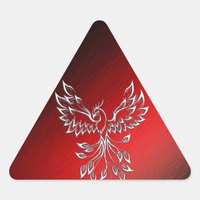 White Phoenix Rises Red n Black Ashes Triangle Sticker (Front)