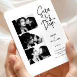 White photo booth elegant minimalist save the date magnet<br><div class="desc">Modern black and white magnetic photo booth save the dates are the perfect way to make your wedding day stand out! Not only do they give your guests a fun way to remember the date and make a stunning keepsake, but each individual photo booth print can also be designed to...</div>