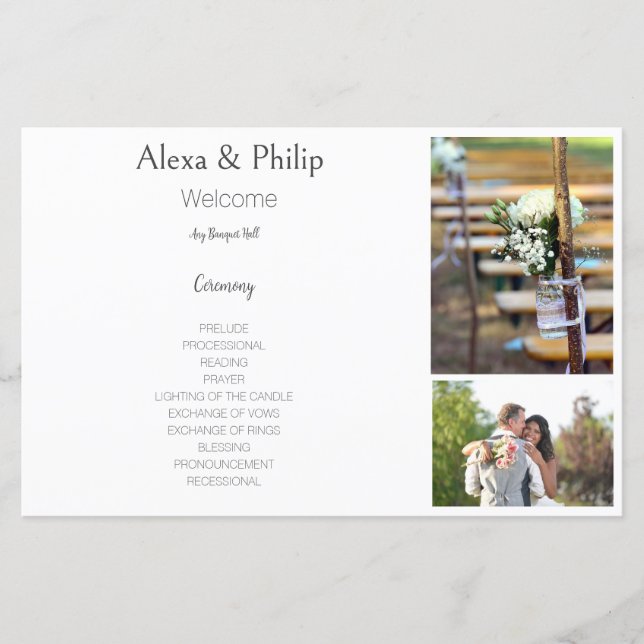 White Photo Collage programme de mariage (Devant)