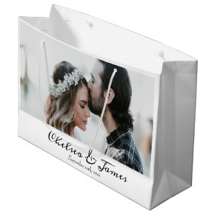 White Photo Elegant Calligraphy Name Anniversary  Large Gift Bag
