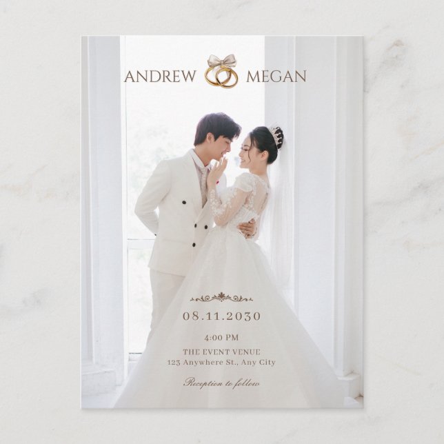 White photo wedding Invitation Postcard (Front)