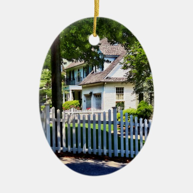 White Picket Fence Ceramic Ornament (Front)