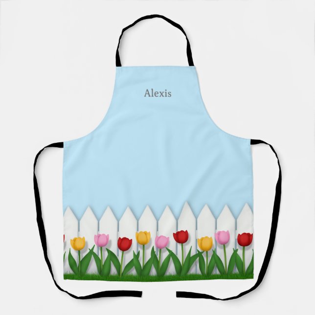 White Picket Fence Flower Garden Medium Apron (Front)