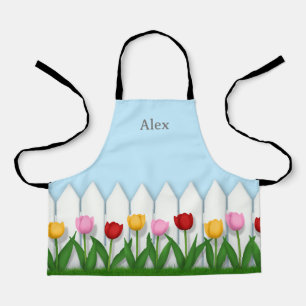 White Picket Fence Flower Garden Personalized Kids Apron