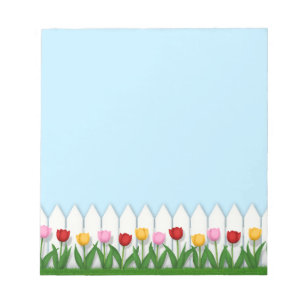 White Picket Fence With Tulips Customizable Notepad
