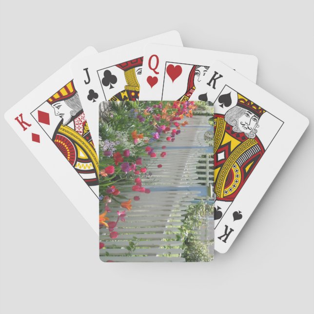 White Picket Fence With Tulips playing cards (Back)