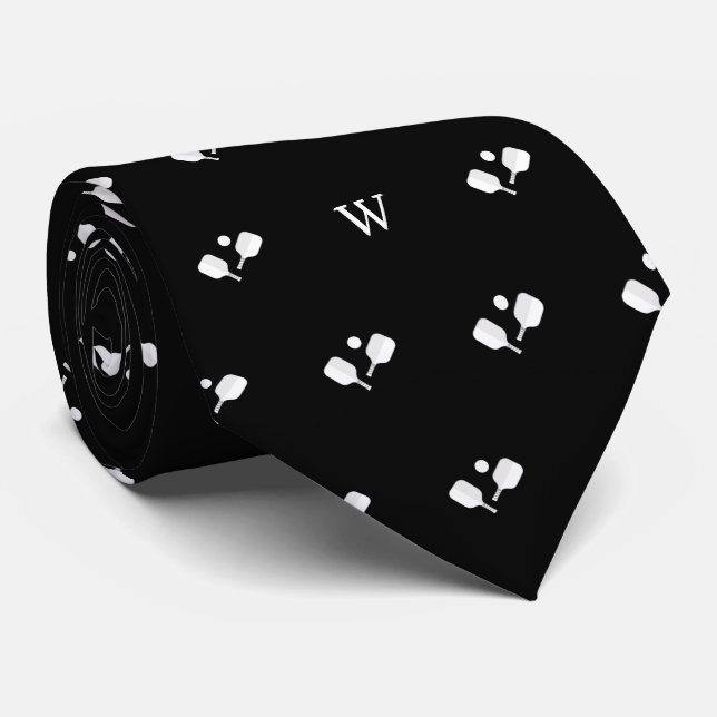White Pickleball Paddles Monogram Initial Black Tie (Rolled)