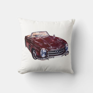 White Pillow Vintage Retro Burgundy Car 