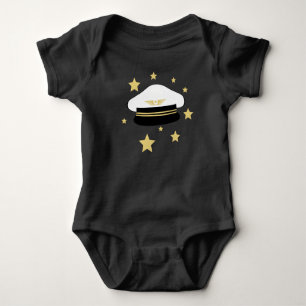 White pilot hat, gold stars, flight aviator T-Shir Baby Bodysuit