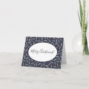 White Pine Boughs Feathers Holly Berries Christmas Note Card