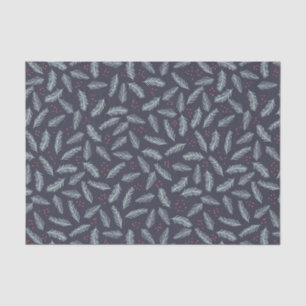 White Pine Boughs Feathers Holly Berries Christmas Tissue Paper