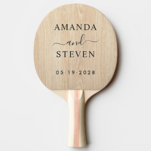 White Pine Couple Names with Wedding Date Ping Pong Paddle