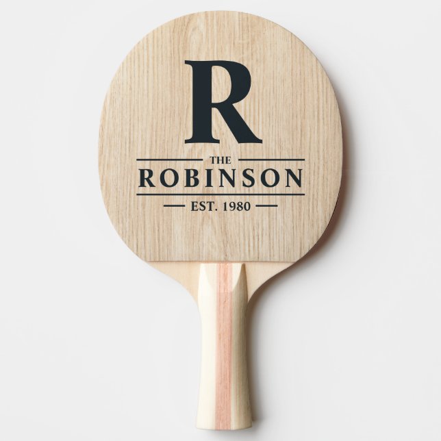 White Pine Family Name & Initial Ping Pong Paddle (Front)
