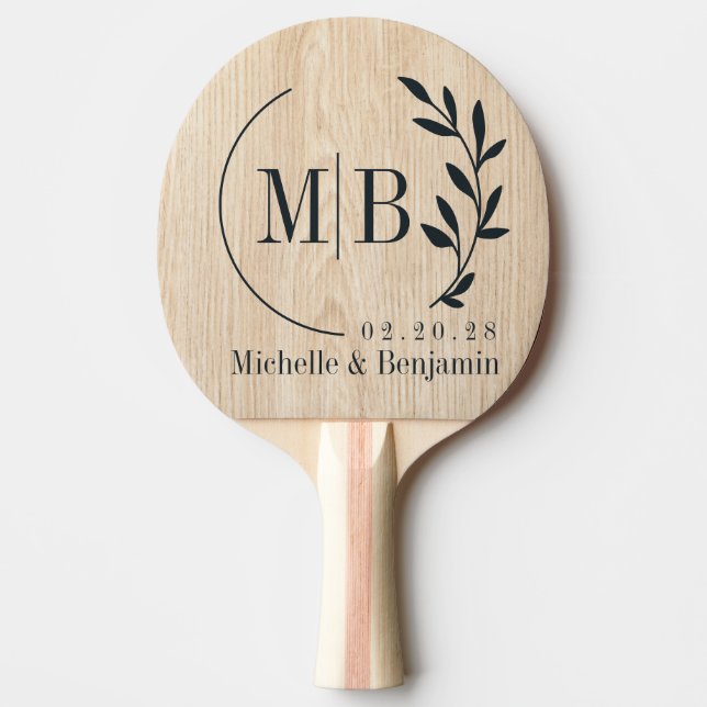 White Pine Leaf Wedding Monogram Ping Pong Paddle (Front)