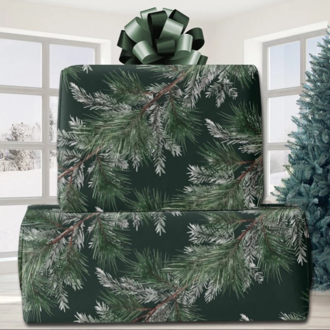 White Pine Silver Spruce Garlands Deep Pine Green Wrapping Paper (Creator Uploaded)