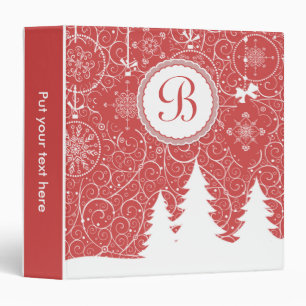 White pine trees and snowflakes on red Christmas Binder