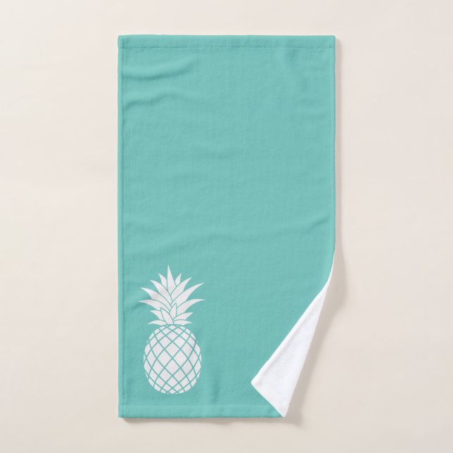White Pineapple on Teal Hand Towel (Hand Towel)