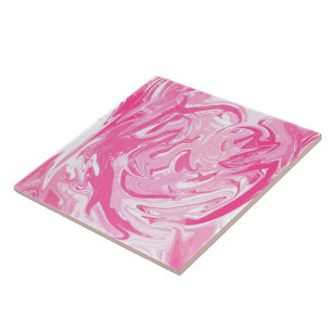 White Pink Abstract Painting Ceramic Tile