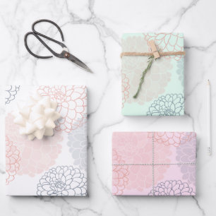 White Pink and Blue Dahlias Wrapping Paper Set
