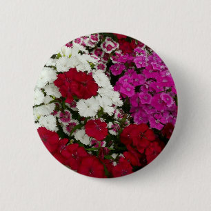 White, Pink and Red Dianthus Floral 2 Inch Round Button
