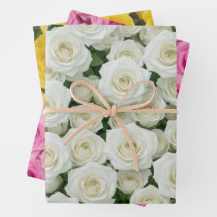 White, Pink and Yellow Roses Wrapping Paper Sheet