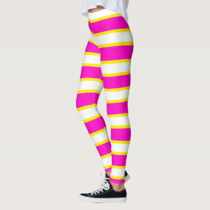 White Pink and Yellow Stripes Banded Leggings