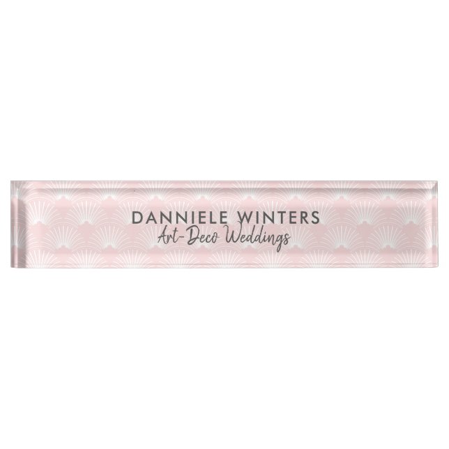 White & Pink Art-Deco Pattern Nameplate (Front)