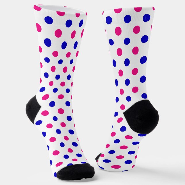 White Pink Blue Polka Dot Pattern Socks (Angled)