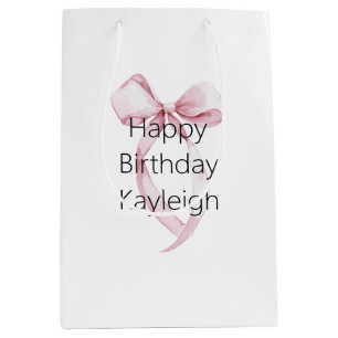 White Pink Bows Birthday Medium Gift Bag