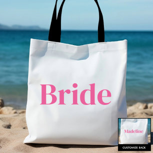 White/Pink Bride Personalized Name Bachelorette Tote Bag