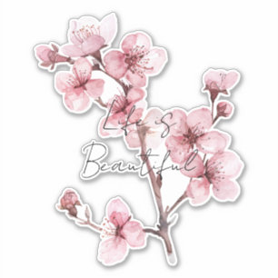White Pink Cherry Blossom Floral 