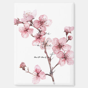 White Pink Cherry Blossom Floral Magnet